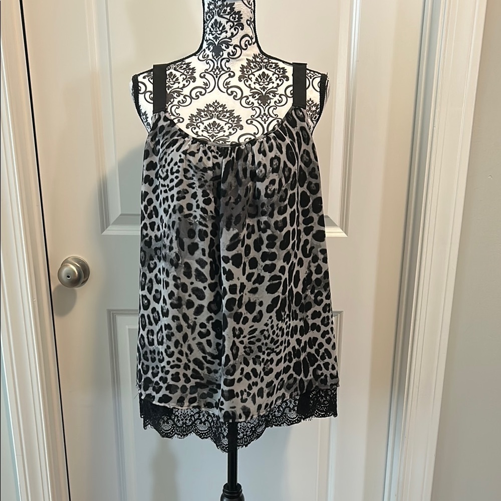 Leopard Print Women's Tank Top with Black Lace Trim